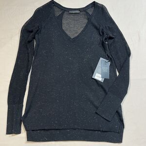 Rock & Republic Women’s Black V-Neck Metallic Knit Sweater Mesh XS NWT